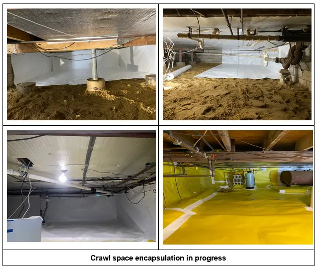 Crawl space encapsulation in progress