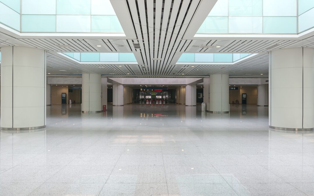A view of a commercial concrete flooring in a building in New York.