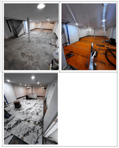 Basement tile installation repair in progress