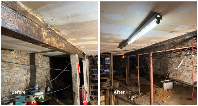 Horizontal Beam Reinforcement – Brooklyn, NY - A Before and After Picture from a Structural Reinforcement Project in Brooklyn