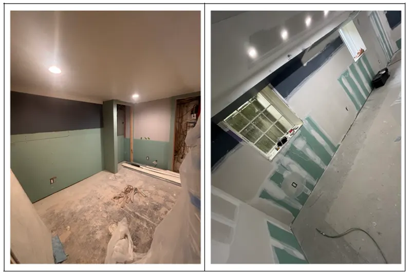 Basement waterproofing and molod remediation in progress in Syosset, NY