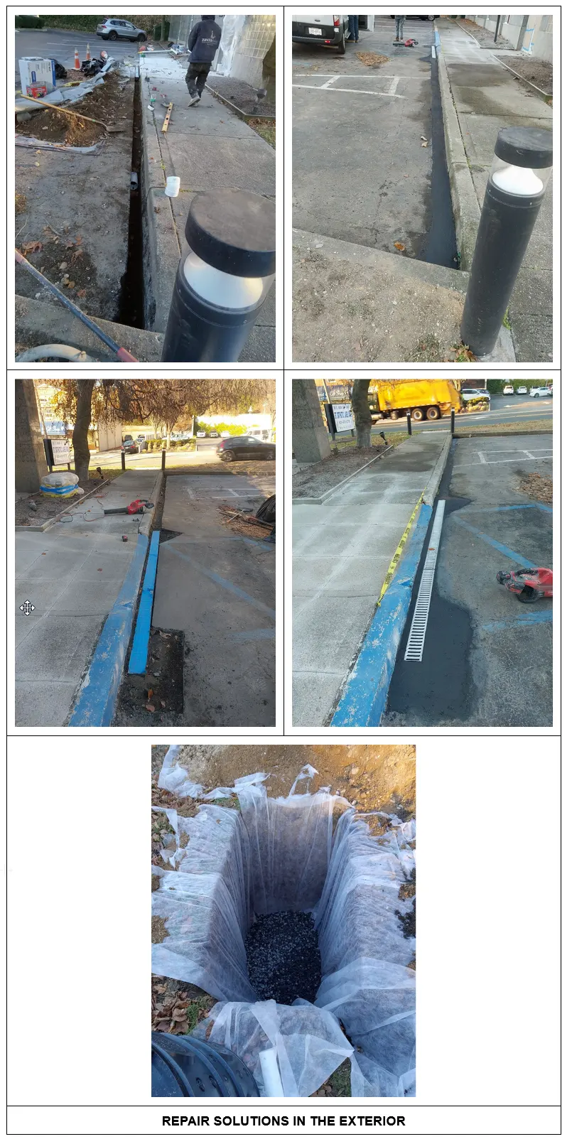 Pictures showing the repair solutions in the exterior of the property. 