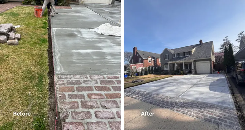 Side Garage & Driveway Restoration – Rockville Centre, NY - A Before and After Picture of a Driveway Resurfacing Project in Rockville Centre, NY