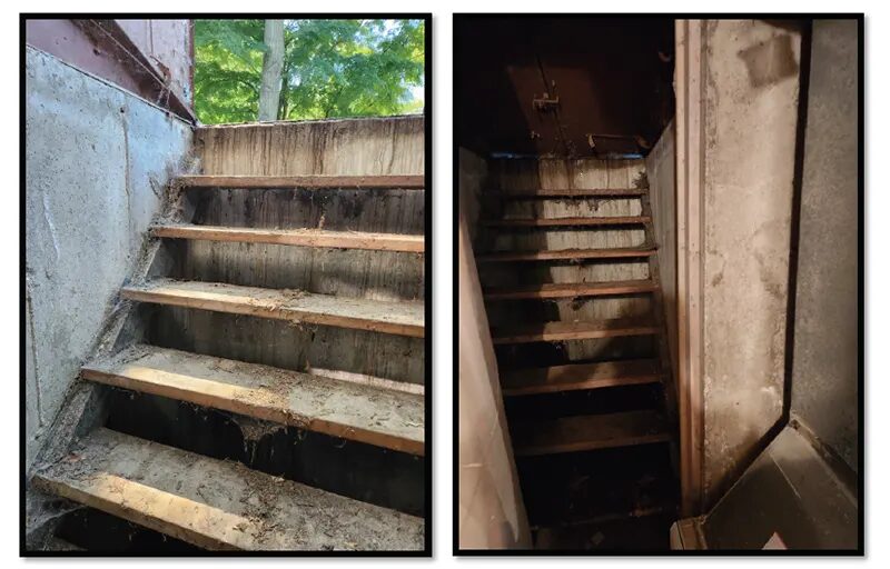 The situation of the staircase and the bilco door opening prior to repair work