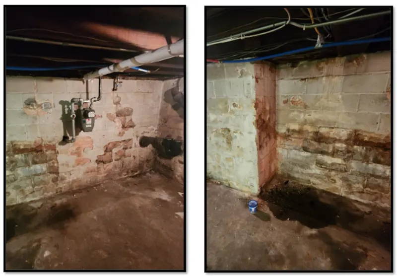 Structural damage in basement wall 