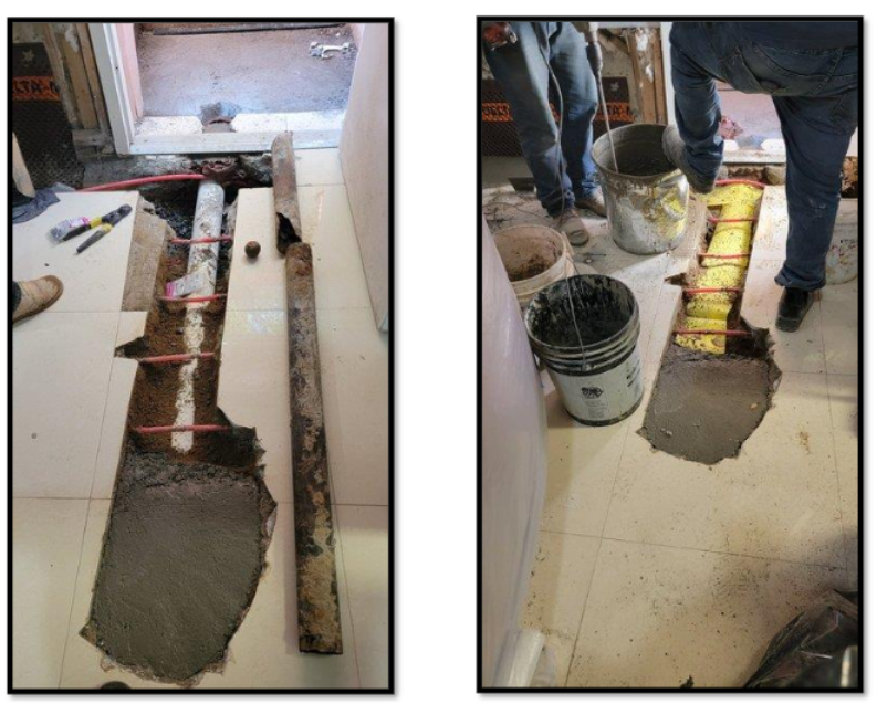 Foundation slab repair in progress