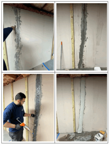 Foundation structural crack repair in progress