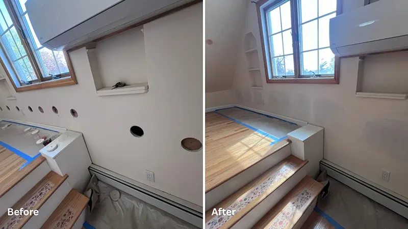 Attic and Wall Insulation in Farmingdale - Before and After Picture of a Wall Insulation by Zavza Seal LLC with Blown-in Cellulose Insulation