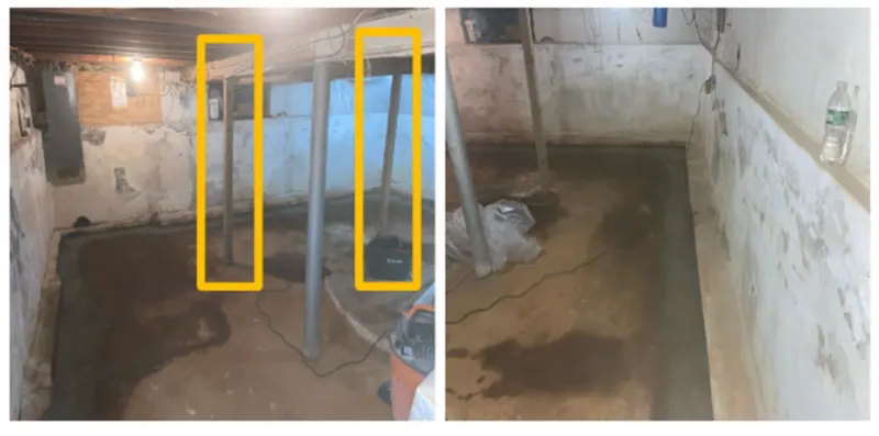 Basement columns with damages like cracking and structural issues