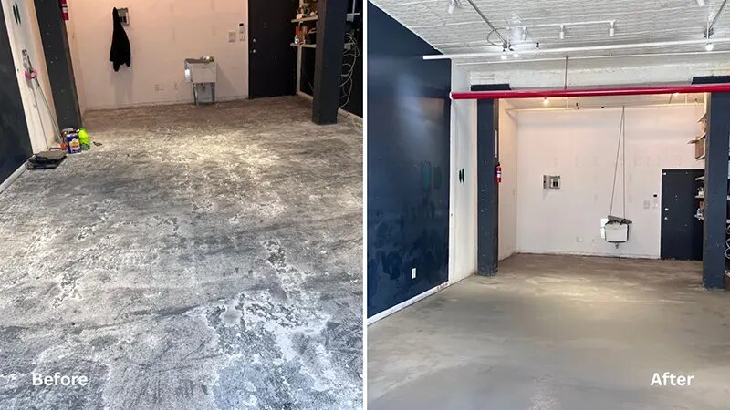 Basement Floor Waterproofing in Commack NY – A Before and After Picture of a Basement Floor Waterproofing Project by Zavza Seal LLC