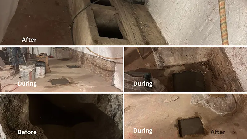 Basement Structural Support in Brooklyn - A Collage of Pictures from Different Stages of the Project