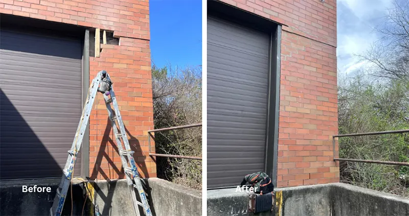 Commercial Structural Repairs – Central Islip, NY - A Before and After Picture Showing Structural Repairs Done to a Door Frame