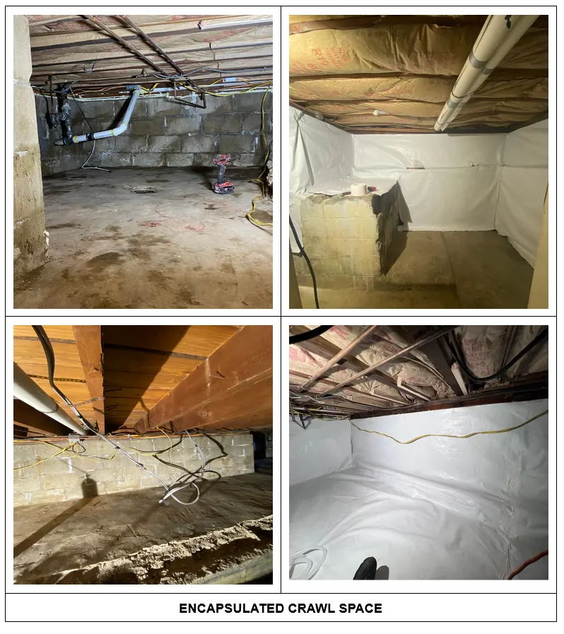 Before and after pictures of encapsulated crawl space