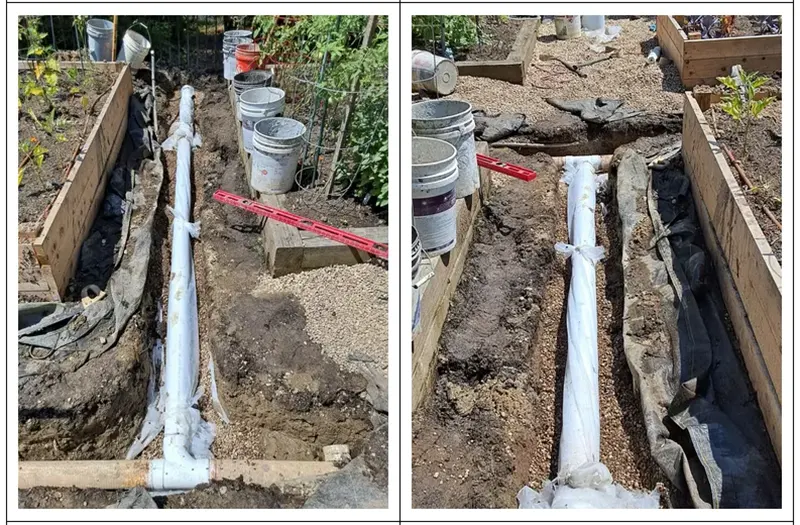 The photos in progression of the project starting from digging, laying pvc pipe for drainage system to the end product.
