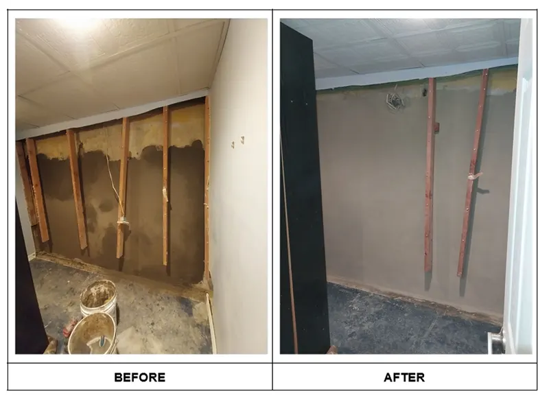 Foundation oozing out water through cracks before and after