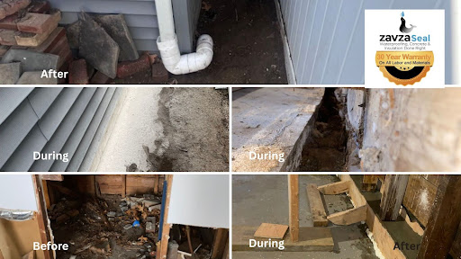 Garage Renovation and Structural Repair in Lynbrook, NY - 5 Picture Collage of Before, During, and After a Waterproofing Project by Zavza Seal LLC