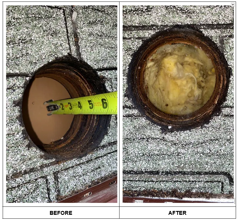 Before and after images of insulation in the wall