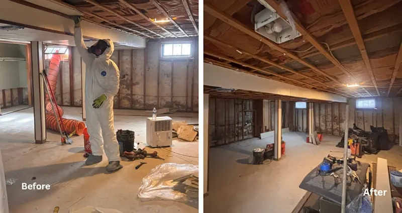 Comprehensive Mold Remediation and Waterproofing in Farmingdale, NY - A Before and After Picture of Zavza Seal Performing a Mold Remediation Project in Brooklyn