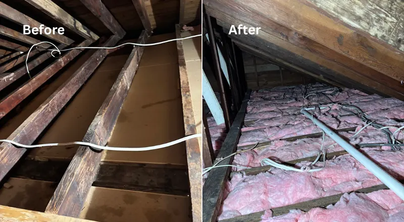 Mold Removal & Insulation in Farmingdale, NY - A Before After Picture from an Insulation Project in Farmingdale by Zavza Seal LLC