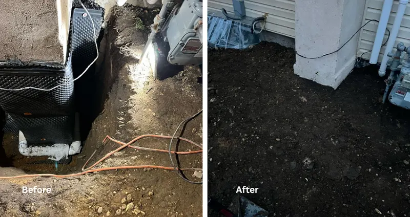 Old Chimney Foundation Waterproofing – Farmingdale, NY – A Before and After View of Polyurethane and Epoxy Crack Injection with Basecrete