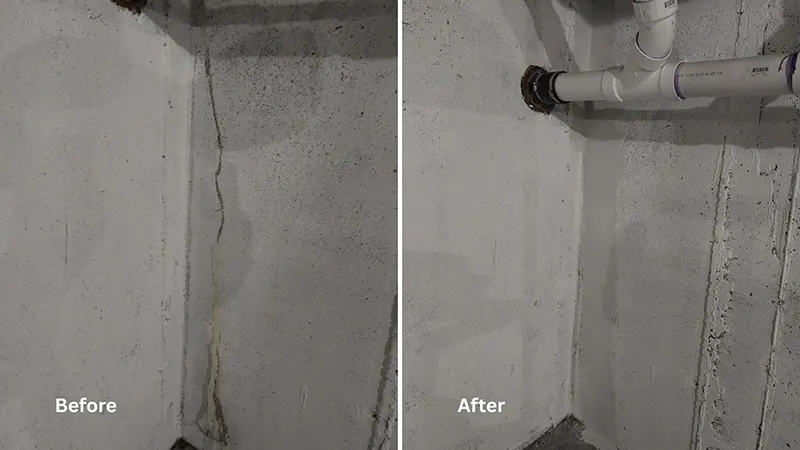 Penetration Point and Structural Crack Repair in Kings Park, NY - A Corner Wall Crack Repaired by Zavza Seal LLC