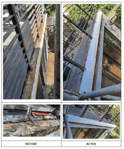 Before and after picture of the terrace repair