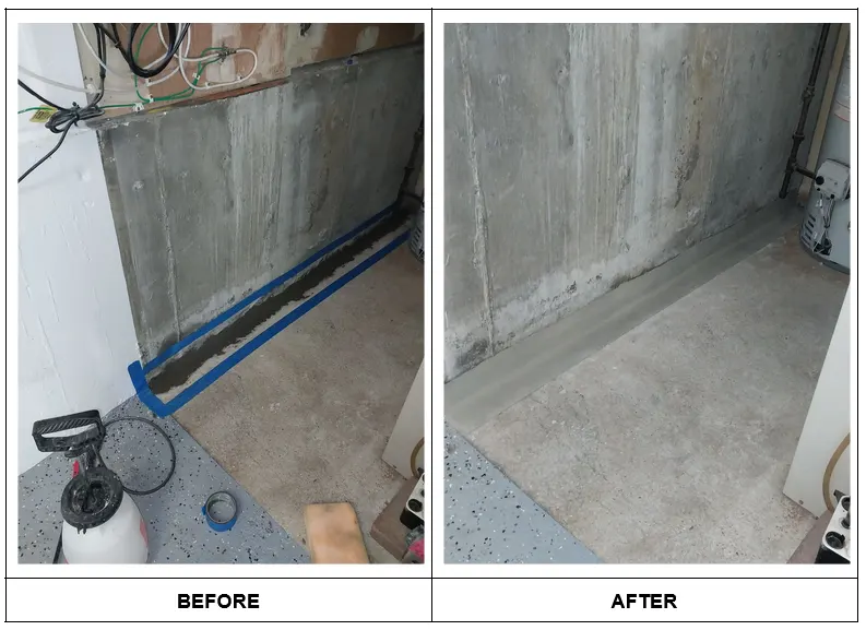The before and after pictures of wall joint repair and waterproofing