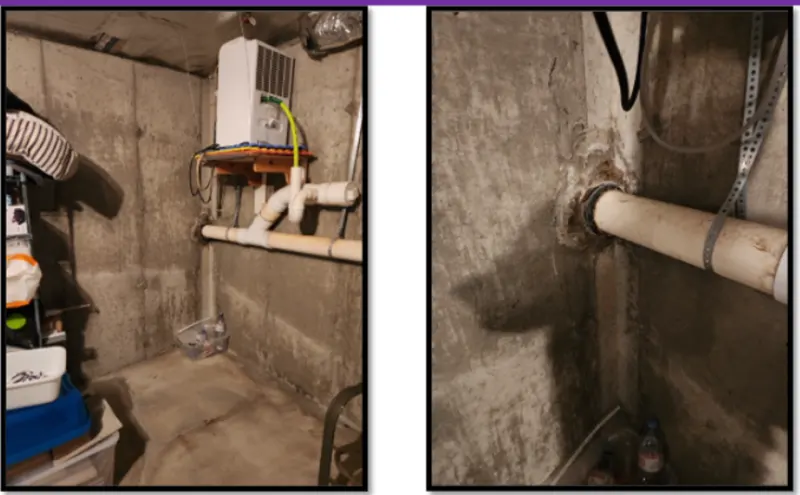 The wasteline joint in need of waterproofing