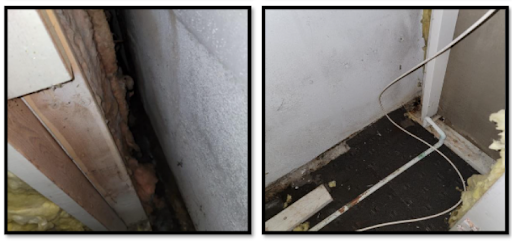 Basement bedroom closet in need of repair with water intrusion