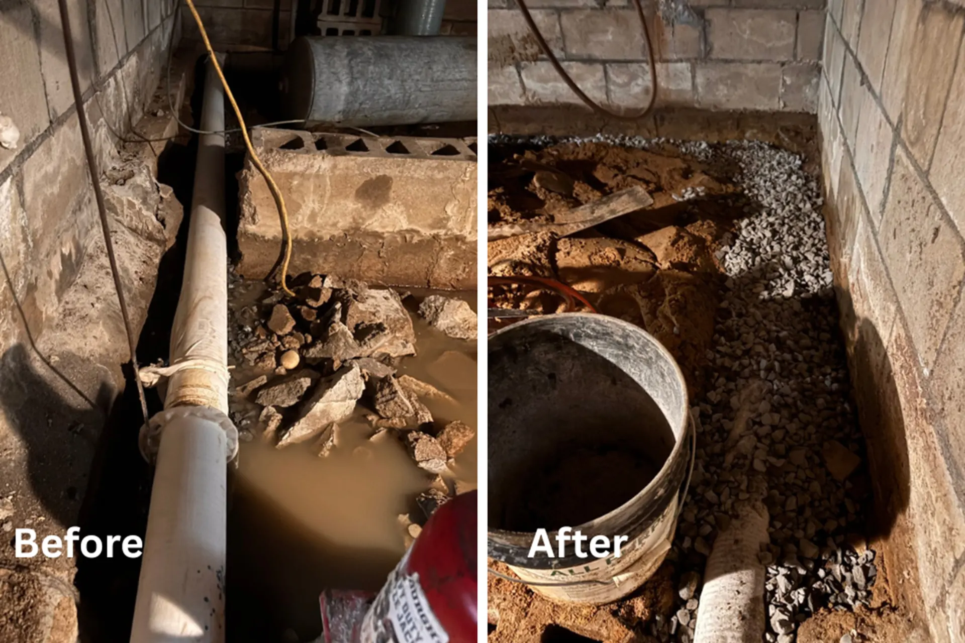 Crawl Space Drainage Solutions for Brooklyn - A Before and After Picture of a Crawl Space French Drain with Sump Pump Installed in Brooklyn by Zavza Seal LLC