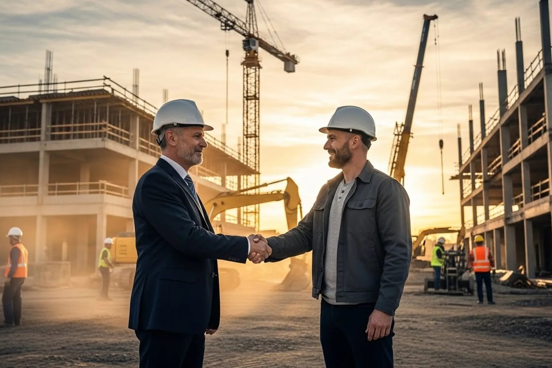 Long Island General Contractor Team on Site: A Contractor Shaking Hands with a Commercial Property Owner