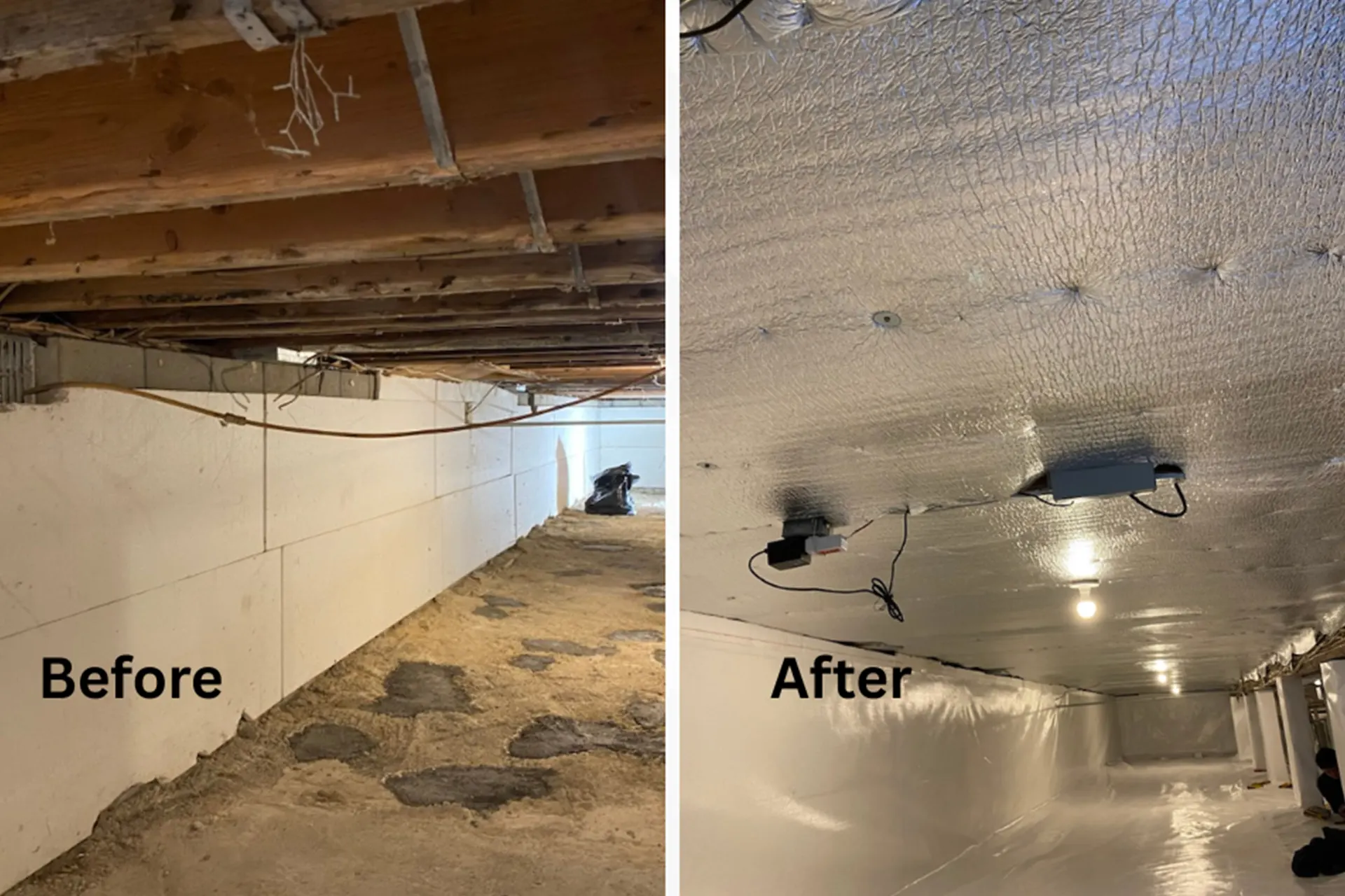 When Commercial Retaining Walls Need Full Reconstruction - A Before and After Picture from a Crawl Space Encapsulation Project by Zavza Seal
