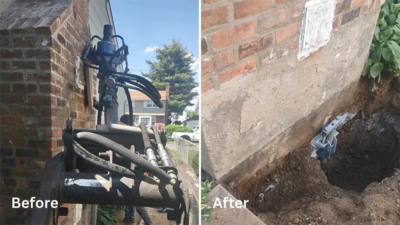 How ECP Helical Piers Outperform Concrete in Flood Prone Areas - A Before and After Image from a Zavza Seal Helical Piers Project