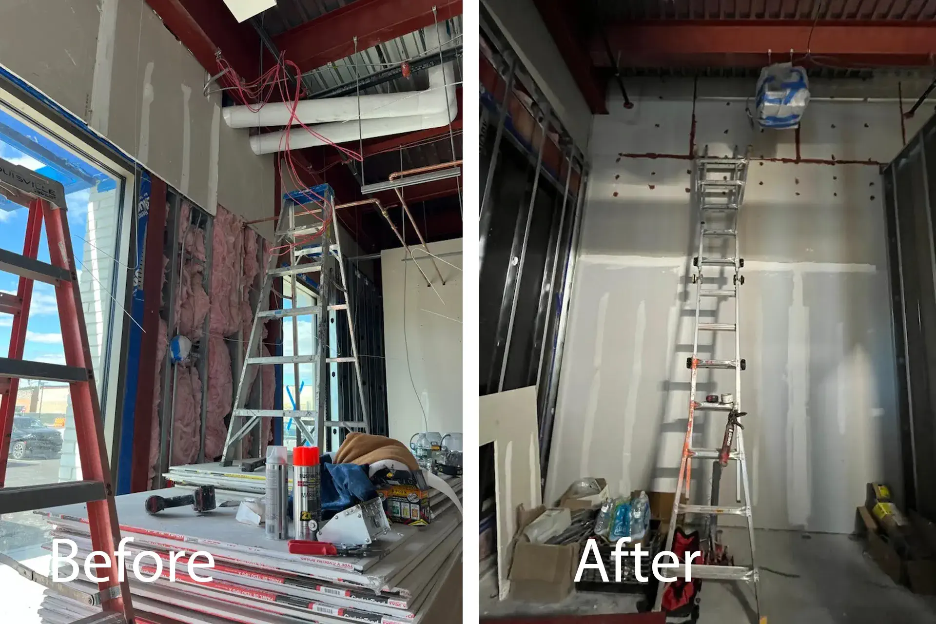 Construction site before and after concrete and framing installation at Aspen Dental Holbrook NY.