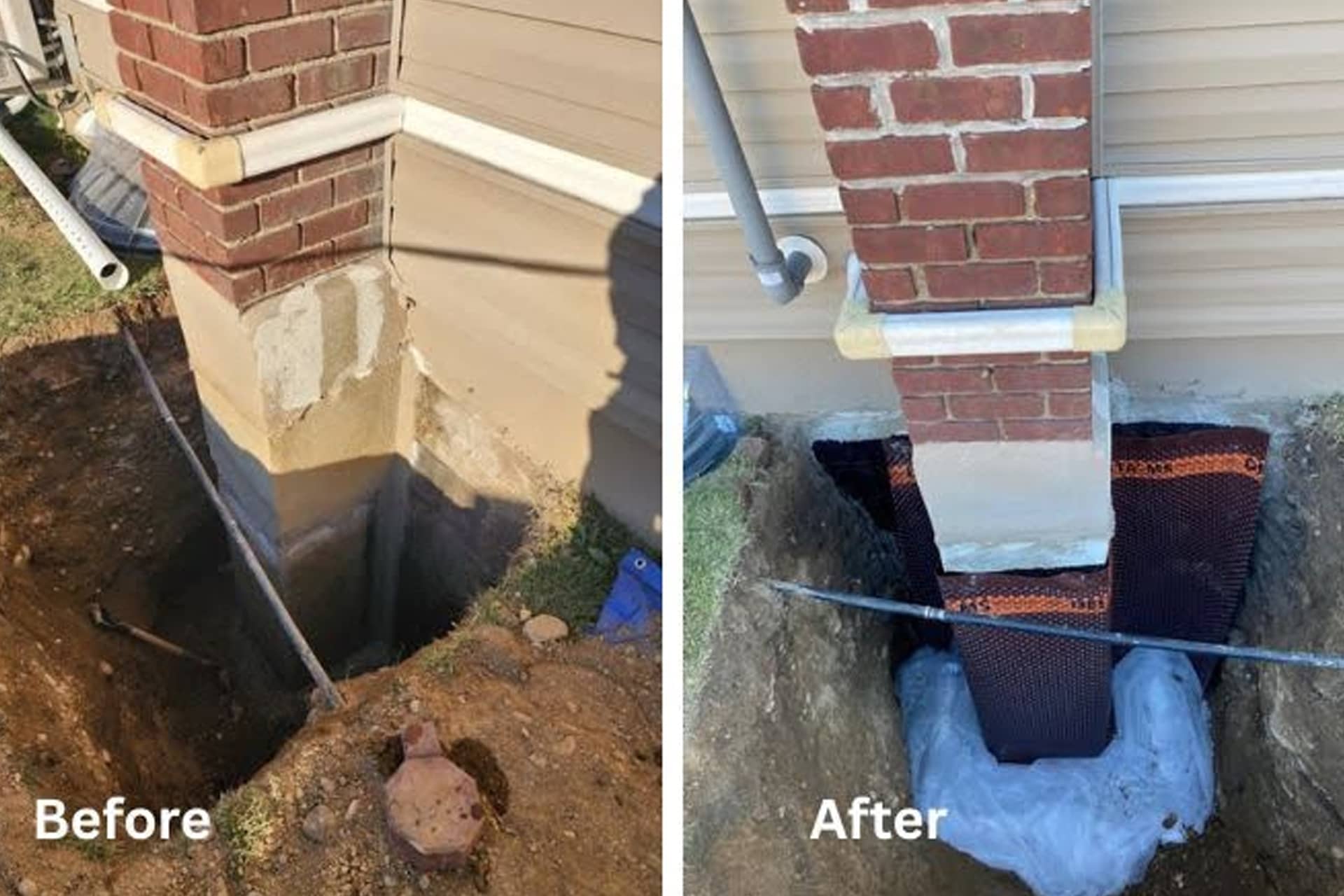 Below-Grade Waterproofing - A Foundation Waterproofing Project by Zavza Seal Showing a Foundation Footing Wrapped in Dimple Board and Tape