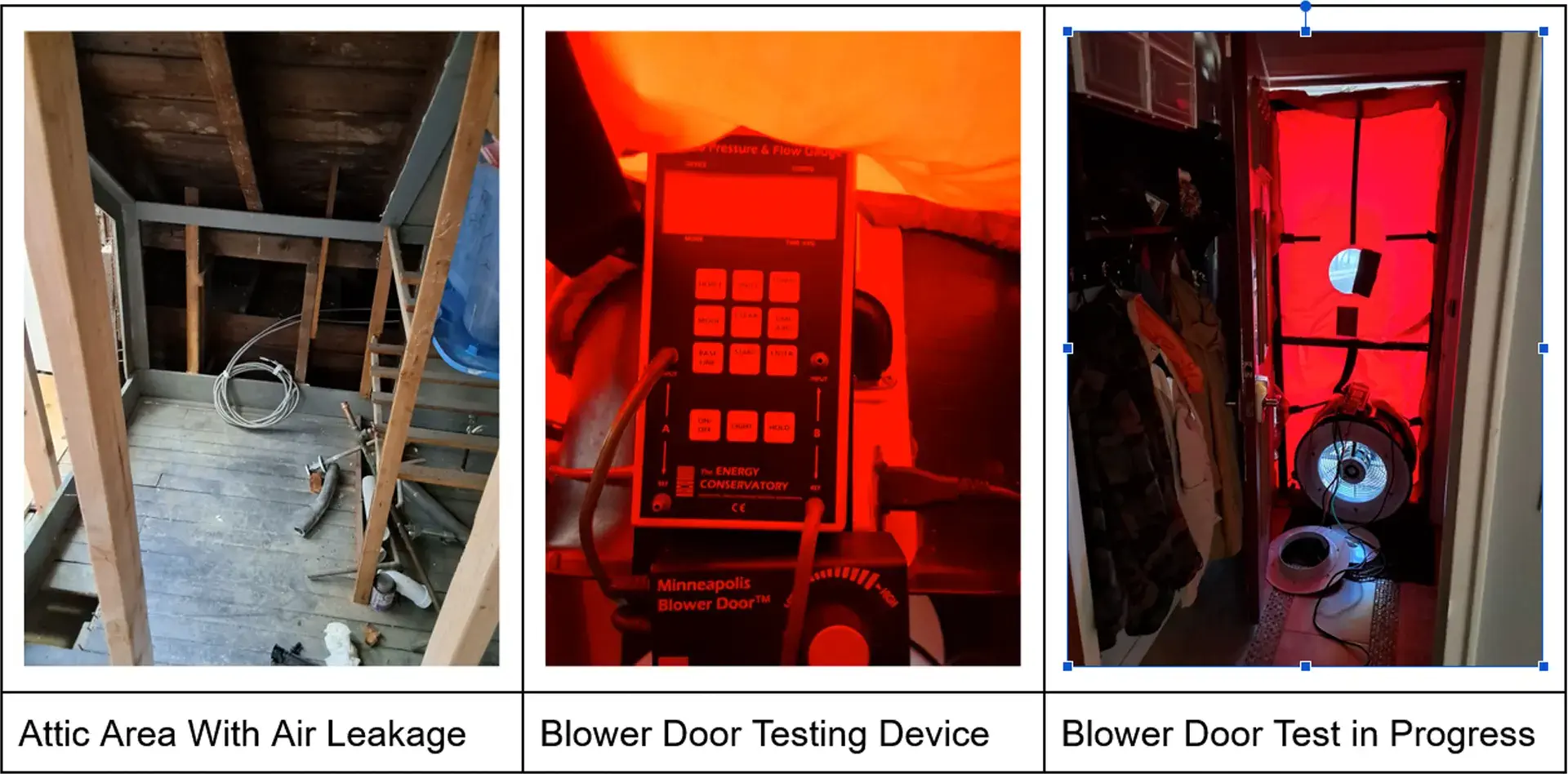 Blower door testing in a Queens NY home to locate attic air leaks