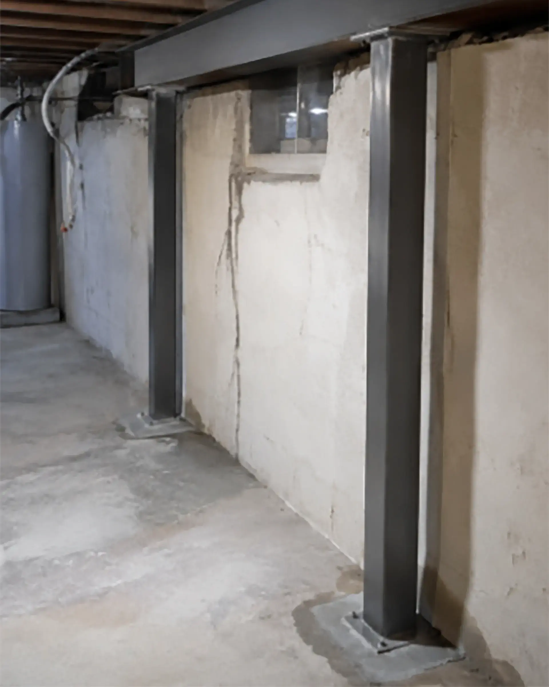 structural-beam-support-and-foundation-crack-featured. Structural beam support and foundation crack repair project in Long Island NY with steel columns, crack injection, and foundation waterproofing.