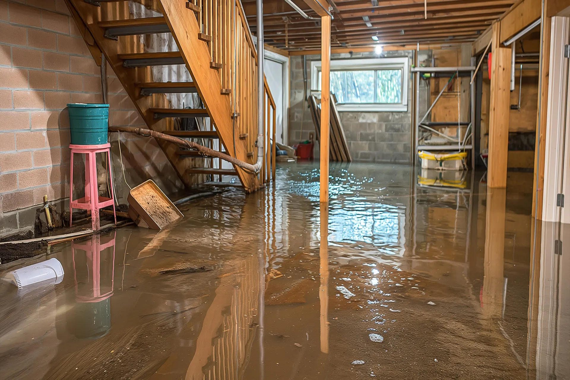 flooded-basement A flooded basement in spring rain
