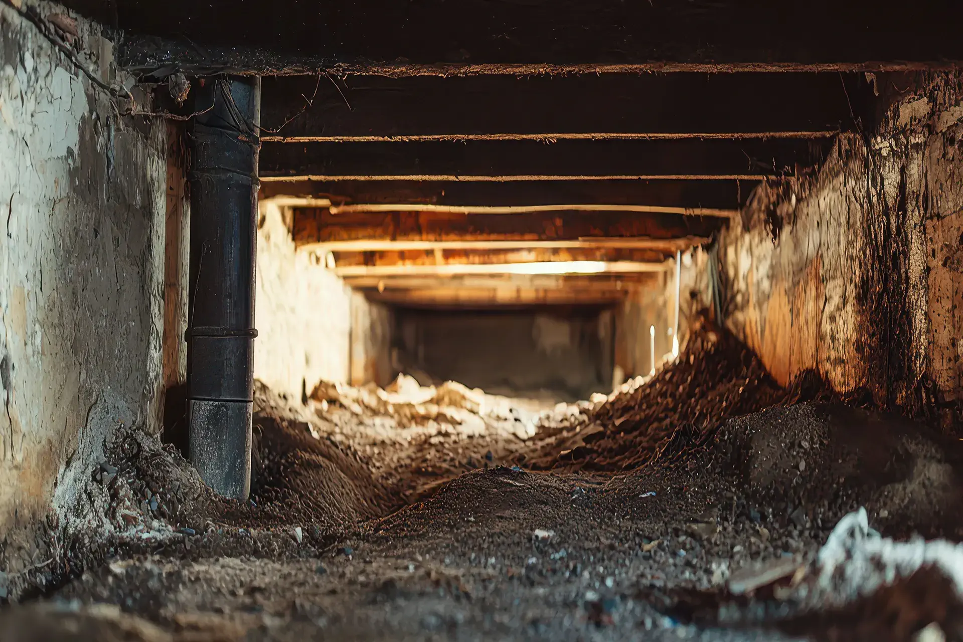 moisture-ridden-crawl-space A moisture-ridden crawl space in need of deep repair, which includes crack repair, waterproofing, encapsulation, and moisture control to get a good market value.