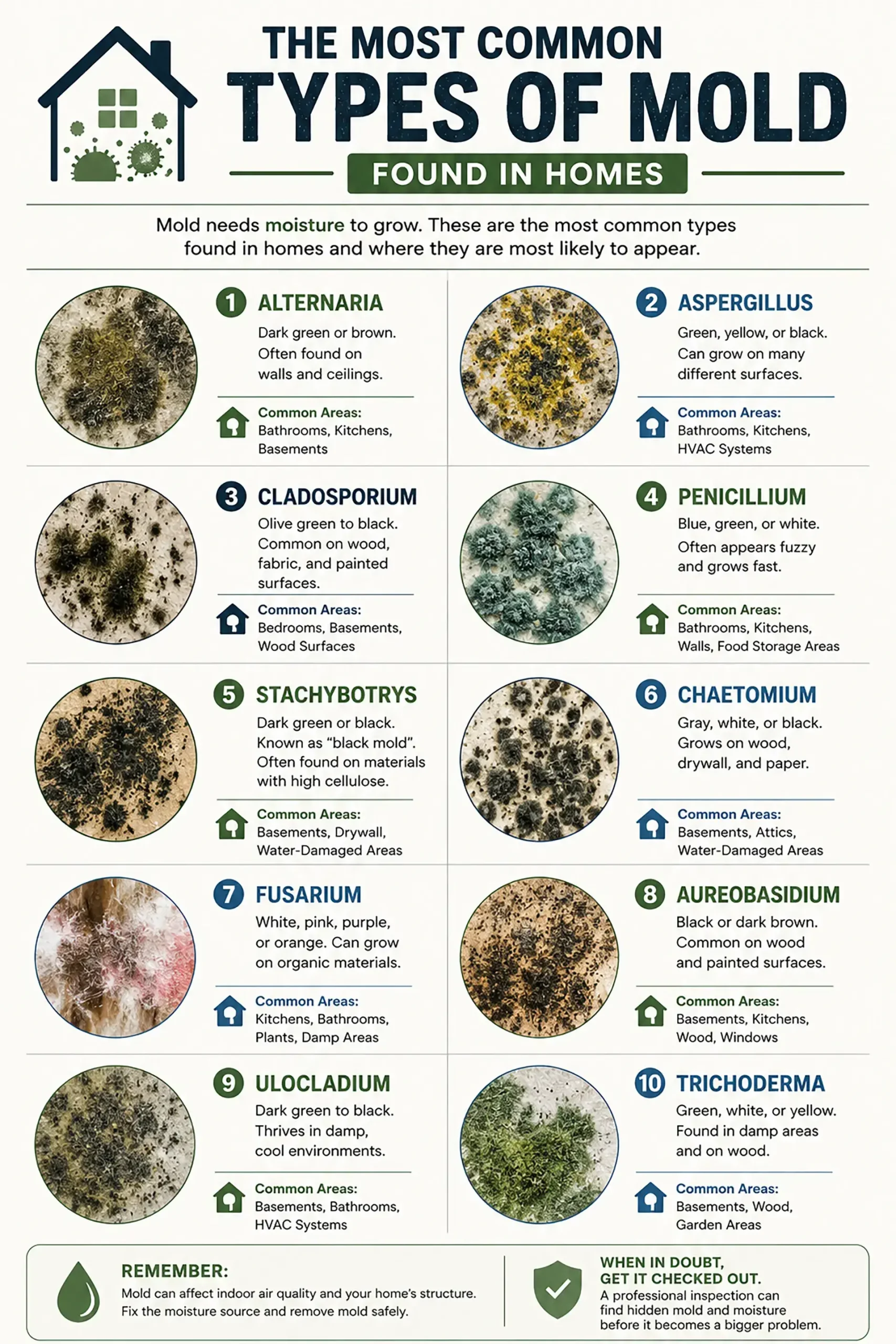 Types of mold infographic that are commonly found inside homes in Long Island, Brooklyn, Queens, and the Bronx